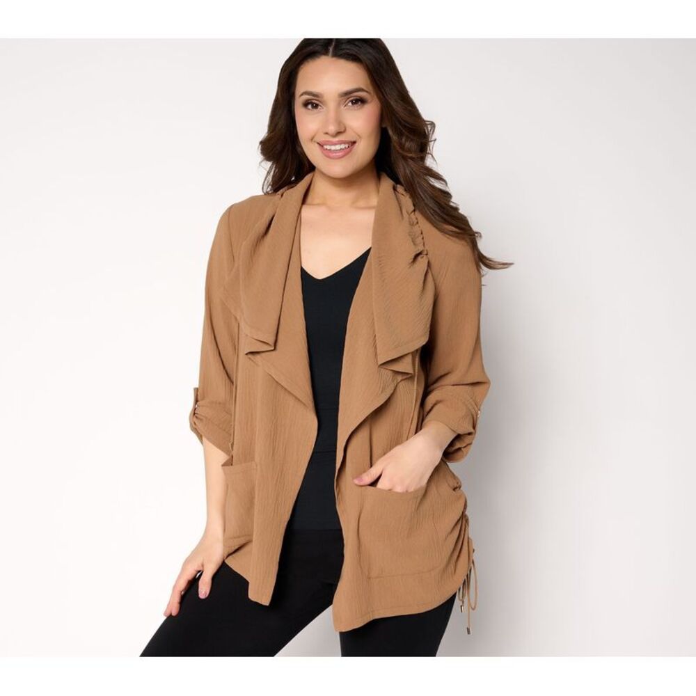 Wacoal Women's Top Plus Sz Sweater 4X Crinkled Woven Drape Front Brown A696215